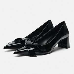 Zara Block Heel Bow Pumps